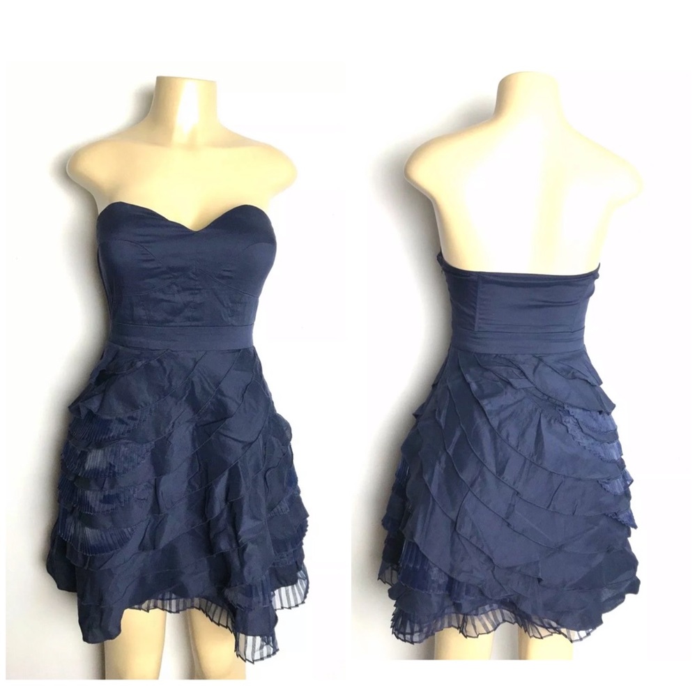 Minuet Dress Womens Strapless Ruffle Tier Sz S